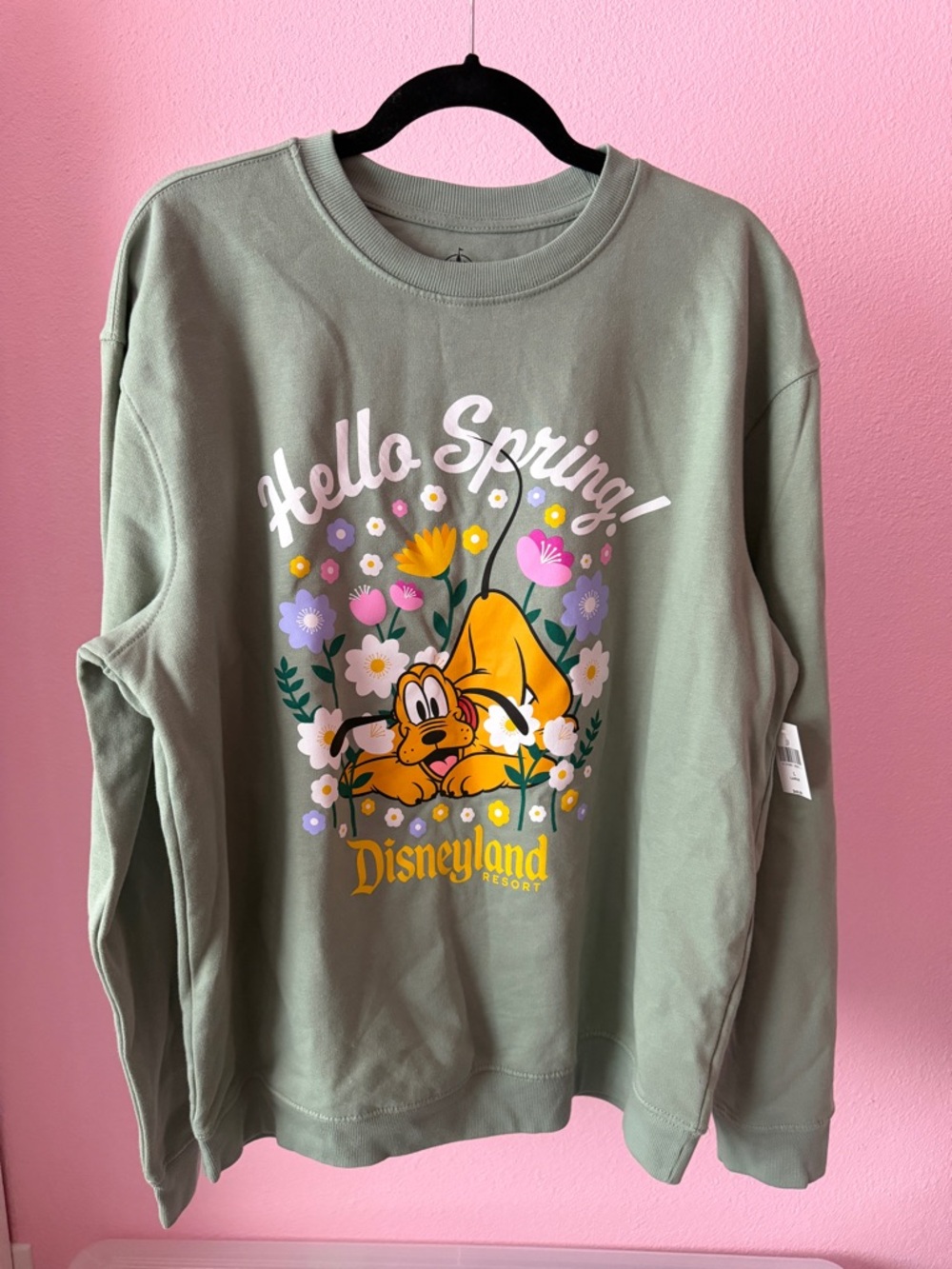 Disney Green Floral Pluto Crewneck Sweatshirt